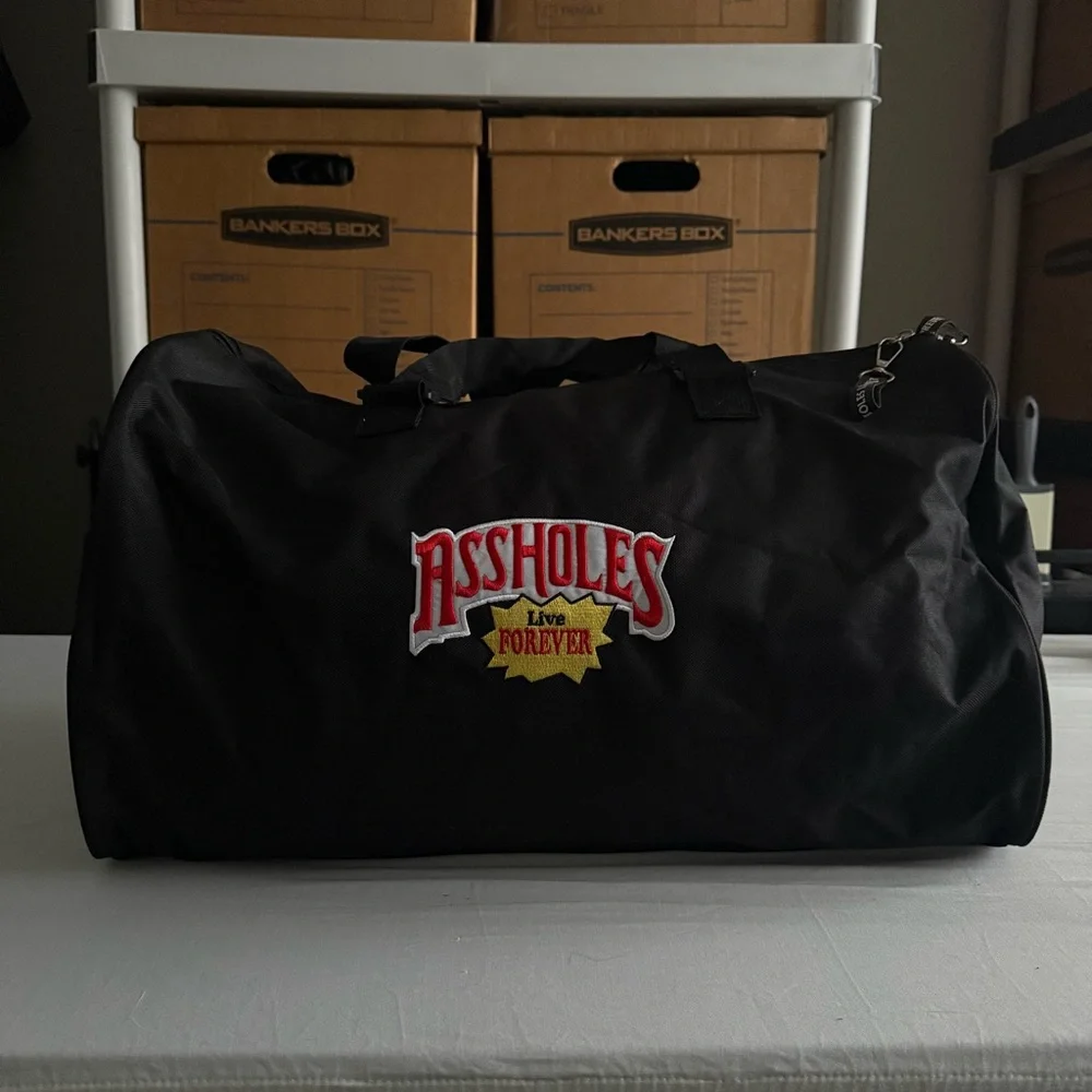 Asshol*s Live Forever Black Festival Overnight Weekend Gym Travel Duffle Bag